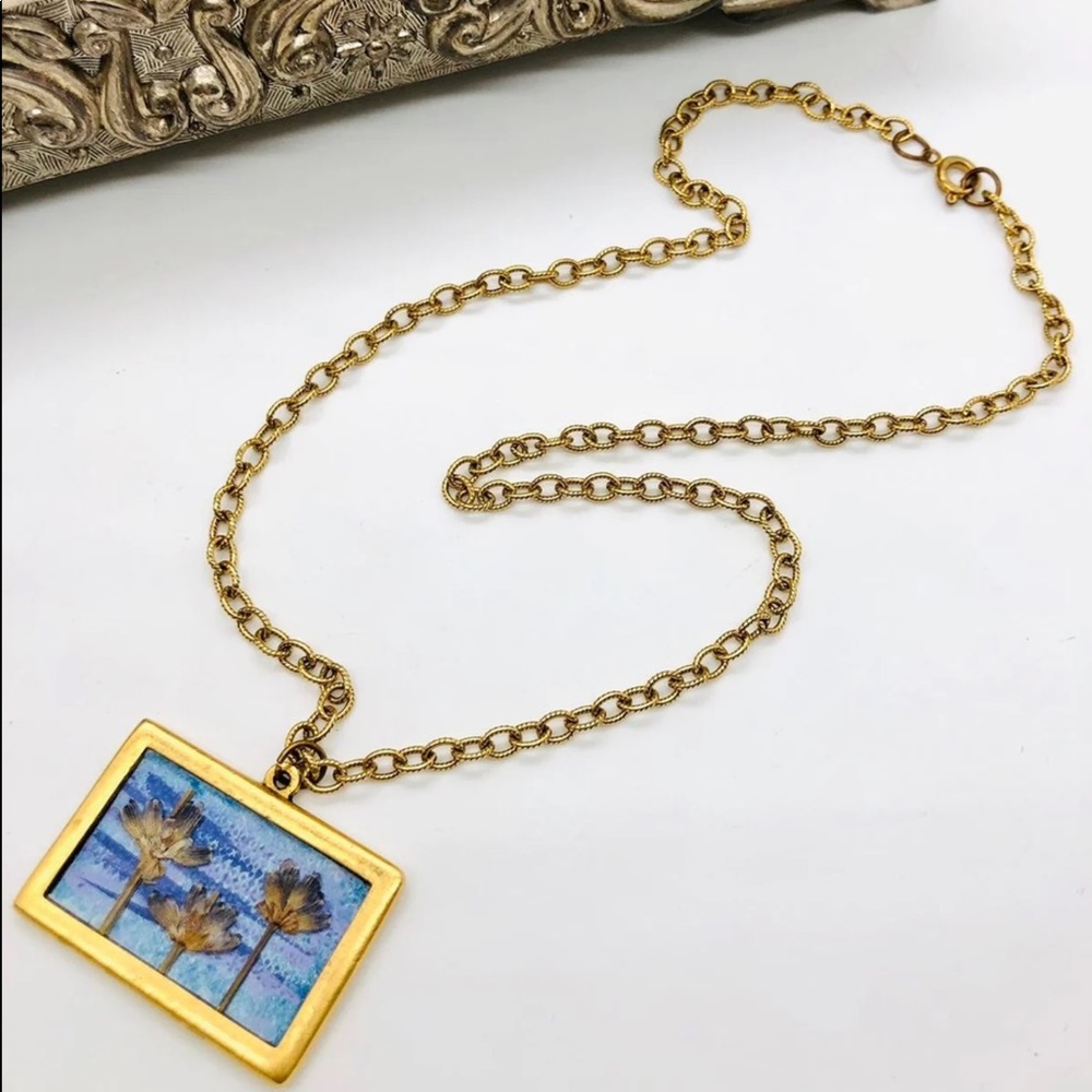CUTE vintage pendant pressed flower necklace 🌸